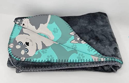 Caroline's Treasures MLM1073TBLT Grey Siberian Husky Soft Travel Blanket with Bag Airplane Blanket, Indoor Outdoor Camping Blanket for Traveling, Picnics, Beach Trips, Concerts
