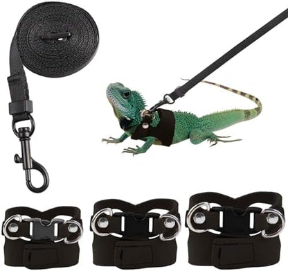 3 Pack Bearded Dragon Harness and Leash, Adjustable Bearded Dragon Leash and Harness Set with Traction Rope Bearded Dragons Clothes for Lizards and Other Small Reptiles (3 Sizes)