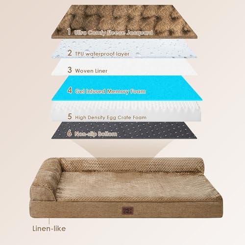 EHEYCIGA XXL Dog Bed Memory Foam, Orthopedic Giant Dog Bed Jumbo with Washable Removable Cover, Waterproof Pet Sofa Couch with Nonskid Bottom, 48x35x7.5, Camel