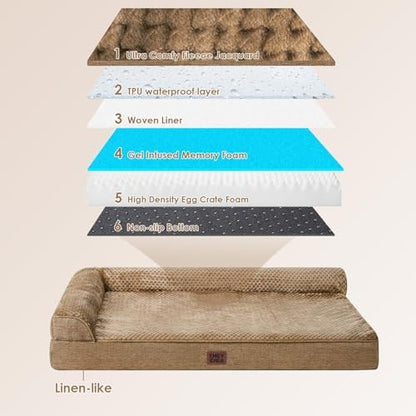 EHEYCIGA XL Dog Bed Memory Foam for Crate, Extra Large Dog Bed Orthopedic with Washable Removable Cover, Waterproof Pet Sofa Couch XLarge Size Dogs, 41x27x6.5, Camel