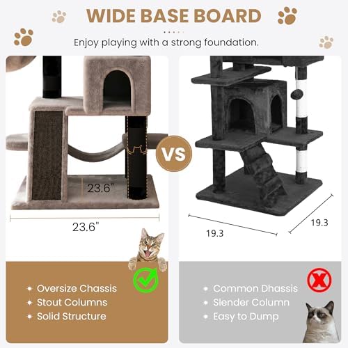 SHA CERLIN 65in Larger Cat Tree Tower Condo for Indoor Kitties/Multi-Level Furniture Activity Center with Wide Base/Cozy Plush Perches/Baskets/Sisal Scratching Posts and Hammock/Black & Grey