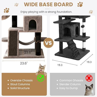 SHA CERLIN 65in Larger Cat Tree Tower Condo for Indoor Kitties/Multi-Level Furniture Activity Center with Wide Base/Cozy Plush Perches/Baskets/Sisal Scratching Posts and Hammock/Black & Grey