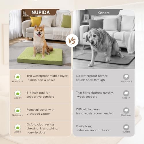 NUPIDA Waterproof Large Dog Bed for Crate with Washable Cover, 35x22, Green