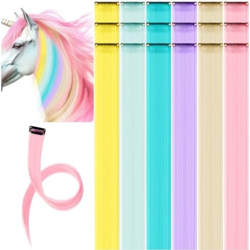 Juexica 18Pcs Horse Bling Accessories Clip in Hair Extension, Unicorn Color