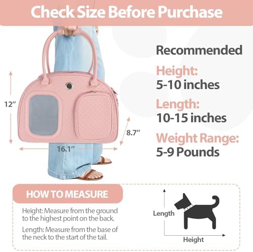 Dog Purse Carrier for Small Dogs, TSA Airline Approved Pet Tote Bag, Fashion Soft-Sided Puppy Carrier Purse with Pockets for Travel, Shopping, Daily Use (Pink, 16.1inch x 8.7inch x 12inch(LxWxH))