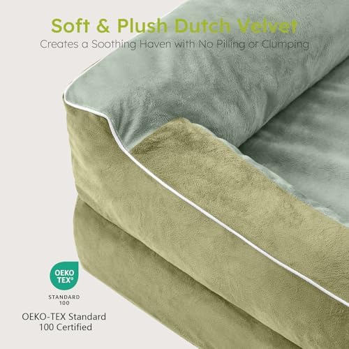 CWAWZ Jumbo Dog Bed for Extra Large Dogs, Orthopedic Dog Bed with Cooling Gel Memory Foam, Waterproof Pet Bed with Removable Washable Cover, 45" Pet Sofa Couch Dutch Velvet with Bone Toy, Dark Green