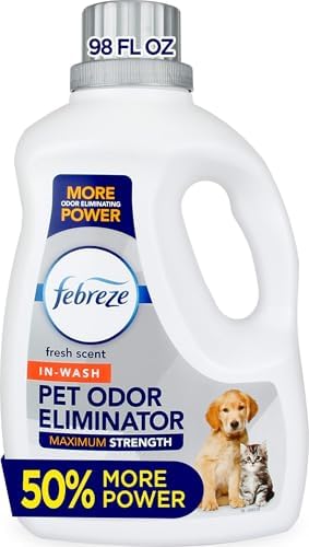 Febreze Laundry Detergent Additive for Pet Supplies, Maximum Strength In Wash Pet Odor Eliminator, Designed to Remove Tough Odors in Fabrics and Clothing in a Single Wash, Fresh Scent, 98 fl oz
