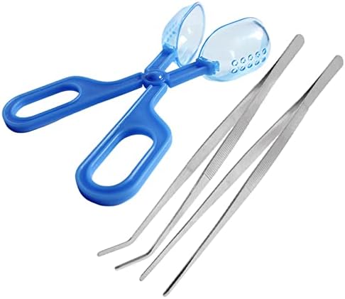 3in1 Feeding Tool Reptile Feeding Tongs Cricket Clamp Bug Scooper, Cleaning Supplies Scooper+ 2x Tweezers for Reptile, Hedgehog, Hamsters, Guinea Pig,Lizard, Spider Bearded Dragon (Blue)