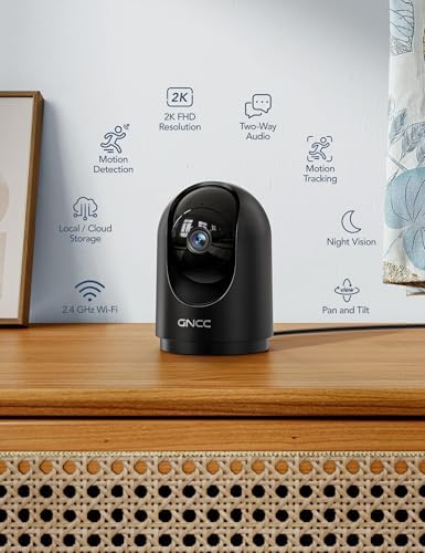 GNCC 2K Indoor Security Camera with Motion Detection, 2.4G WiFi, 1Pack