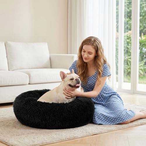MIXJOY Orthopedic Dog Bed Comfortable Donut Cuddler Round Pet Beds Ultra Soft Washable Dog and Cat Cushion (20''/23''/30'') (30'', Black)