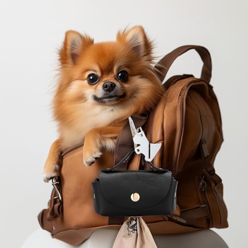 Affrolling 5 Pcs Leather Dog Poop Bag Holder Christmas Include 45 Scented Poop Bags Dispenser Cute for Travel Walking Dog Park and Outdoor Use(Black)