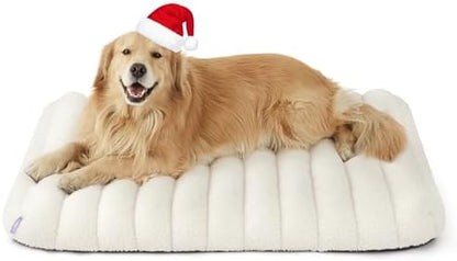 LE SURE Cute Orthopedic Dog Bed for Extra Large Dogs, XL Waterproof Chic Flat Pet Beds with Removable Washable Cover, Fuzzy Thick Egg Crate Foam Pet Mat for Indoor Use (44" x 32", Cream)