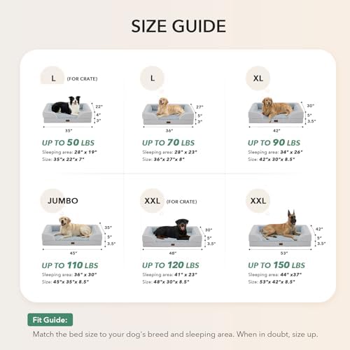 Orthopedic Dog Bed for Extra Large Dogs, 48x30in, Light Grey