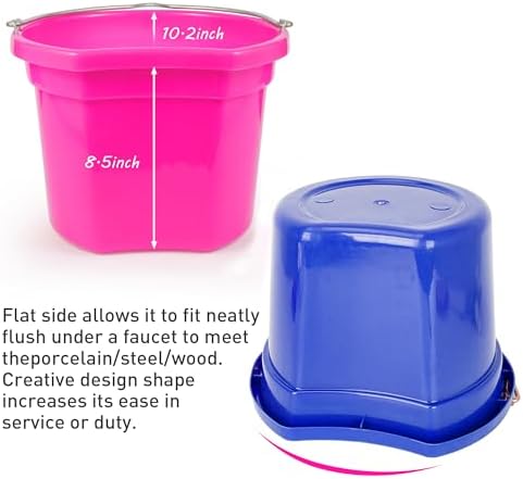 Plastic Flat Back Bucket Horse Feeding Watering Animal Feed Bucket 8 Quart (Blue)