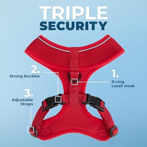 Best Pet Supplies Voyager Aerolite Over the Head Dog Harness, No Pull Breathable Air Mesh Vest, Quick Dry with Reflective Stitching, Adjustable Escape Resistant Harness - Red, Medium