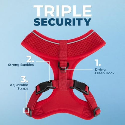 Best Pet Supplies Voyager Aerolite Over the Head Dog Harness, No Pull Breathable Air Mesh Vest, Quick Dry with Reflective Stitching, Adjustable Escape Resistant Harness - Red, Small