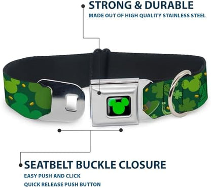 Buckle-Down Seatbelt Buckle Dog Collar - St. Patrick's Day Mickey Collage Greens - 1" Wide - Fits 11-17" Neck - Medium