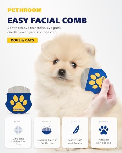 PETHROOM Professional Eye Comb for Pets, Stainless Steel Tear Stain Remover