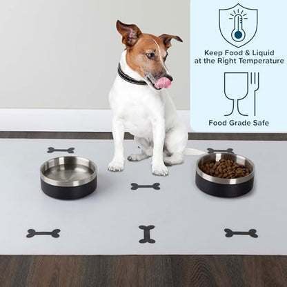 Set of 2 Stainless Steel Dog Bowls - 32oz/4 Cups Double Wall Insulated Food and Water Bowls for Dogs and Cats, Non Slip Metal Pet Dishes for Small-Medium Pets, Puppy Essentials by PETMAKER (Black)