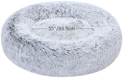 Amazon Basics Washable Donut Pet Bolster Faux Fur Bed with Removable Cover, Anti-Slip Bottom for Dog, Grey, 45" x 45"