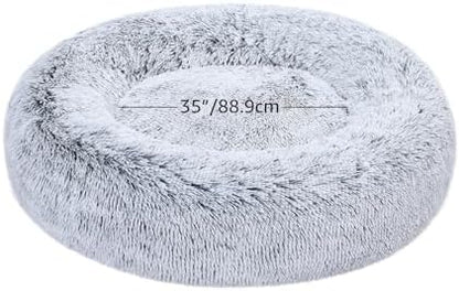 Amazon Basics Washable Donut Pet Bolster Faux Fur Bed with Removable Cover, Anti-Slip Bottom for Dog, Grey, 45" x 45"