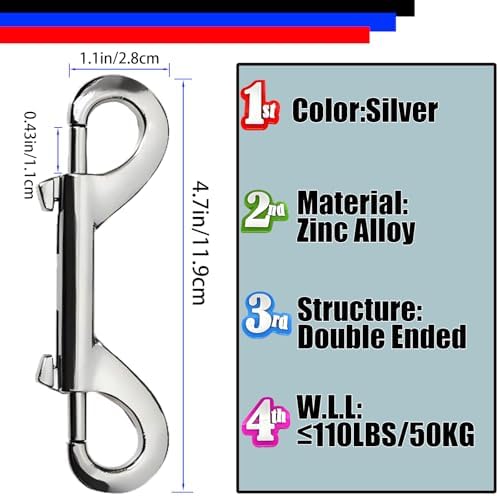 Double Ended Bolt Snaps Hook Zinc Alloy Double Trigger Metal Clips for Hanging Horse Tack Sling Feed Barns Water Buckets Linking Dog Leash Collar Leash Key Chain Horse Feeding Supplies 15 Pieces