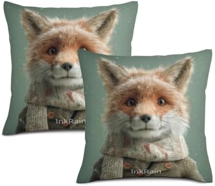 InkRain Winter Animal Cute Fox Pillow Cover 24x24 Inch Set of 2 Home Decor Decorative Cotton Linen Illustration Pillowcases for Living Room House Sofa