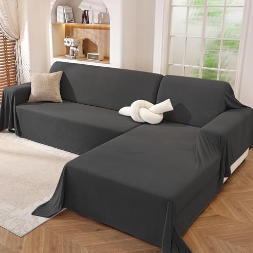 L Shaped Sectional Couch Cover 2 Piece, XX-Large, Dark Grey