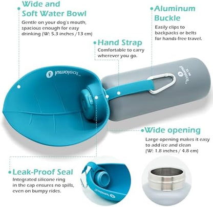 LumoLeaf Insulated Dog Water Bottle 27 oz Stainless Steel - Keep Water Cool or Warm, Portable Pet Water Bowl for Travel, Wide Mouth for Easy Ice Filling & Cleaning