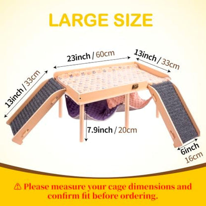 BESNEW Enlarged Guinea Pig Hammock with Platform and Stairs,Wooden Foldable Piggies Hideout for Guinea Pigs Bunny Ferret Hamster Hiding Sleeping Activities 24L x 12W x 11H in（Double）