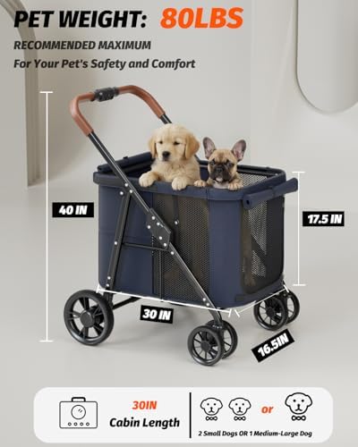 Dog Stroller for Large & Medium Dogs Up to 80 Lbs, Navy Blue