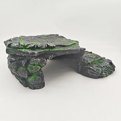 Reptile Hideouts,Resin Reptile Cave Habitat for Leopard Geckos, Lizards, Turtles, Snakes and Amphibians. (Upgrade Turtle Platform, Large)