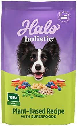 Halo Holistic Plant-Based Vegan Dog Food, Complete Digestive Health, Dry Adult Dog Food with Superfoods, Prebiotics & Probiotics, Non-GMO, Vegetarian Kibble with No Animal Ingredients, 3.5 lb Bag