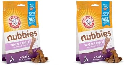 Arm & Hammer for Pets Nubbies Dental Treats - Baking Soda & Calcium Dog Dental Chews, Nubbed Texture Helps Scrub Plaque & Tartar While Chewing, Chicken Flavor, 5 Count, 1.75 Ounce - 2 Pack
