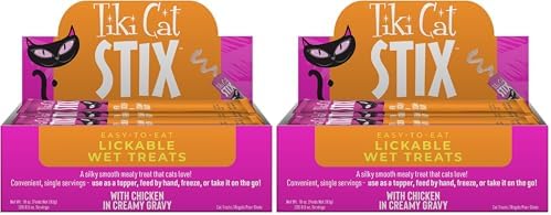 Tiki Cat Stix Mousse Treats, Single Serve Indulgent Lickable Treat or Dry Food Topper, with Chicken in Creamy Gravy, 0.5 oz. Servings (Pack of 40)
