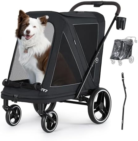 Beberoad 2-in-1 Dog Stroller & Bike Trailer for Large Dogs, R7 All-Terrain Pet Stroller with ER Tires & Shock Absorption, One-Second Fold, 360° Mesh Ventilation, Detachable Washable Waterproof Fabric