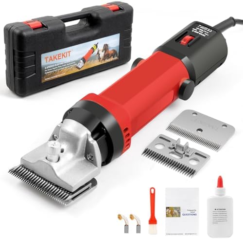 TAKEKIT Horse Clippers, 600W Professional Heavy Duty Horse Body Clippers, 6-Speeds Large Livestock Clippers for Body Clipping Horse Equine Cattle and Thick Coat Animals, with One Set of Extra Blades