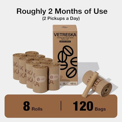 VETRESKA Dog Poop Bags with Handles 120 Count, Coffee Scented Waste Bags