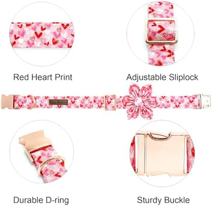 Love Heart Print Dog Collar with Flower for X-Large Female Dog