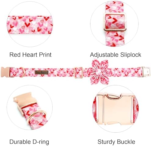 Love Heart Print Dog Collar with Flower for Large Female Dog