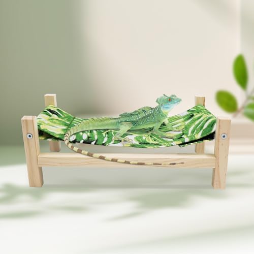 Bearded Dragon Bed, Wooden Reptile Sleeping Hammock, Bearded Dragon Tank Accessories, Habitat Accessories for Leopard Gecko Snake Lizard or Other Small Animal (Green 1, Large)