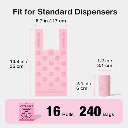 VETRESKA Dog Poop Bags with Handles 240 Count, Floral Scented Waste Bags