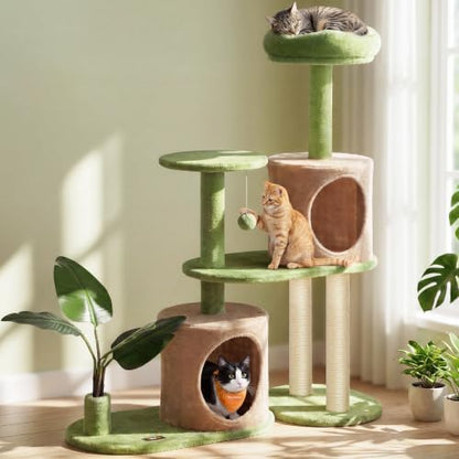 Feandrea Cat Tree, 42.9-Inch Multi-Level Plush Cat Tower, Artificial Leaves