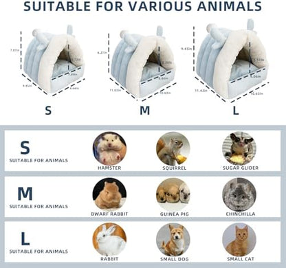Guinea Pig Hideout, Warm Bed for Guinea Pig,Rabbits, Chinchillas, Guinea Pig Bed, Cozy Small Animal Winter Shelter (Blue, Medium)