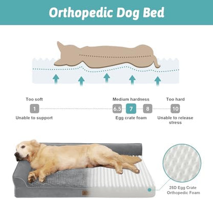 COZY KISS Orthopedic Dog Bed for Extra Large Dogs, L Shaped XL 44x32 inch