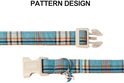 Lionet Paws Boy Dog Collar- Cute Blue Plaid Dog Collars with Plastic Buckle, Light Adjustable Dog Collars for Medium Dogs