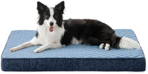 JOEJOY Orthopedic Dog Bed for Large Dogs, Washable Dog Crate Bed Large Sized with Removable Cover, Egg Memory Foam Big Pet Beds, Blue, 35"x22"