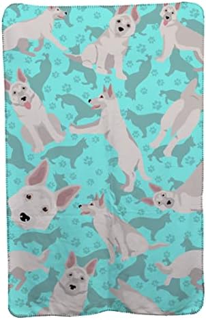 Caroline's Treasures MLM1077TBLT White German Shepherd Soft Travel Blanket with Bag Airplane Blanket, Indoor Outdoor Camping Blanket for Traveling, Picnics, Beach Trips, Concerts