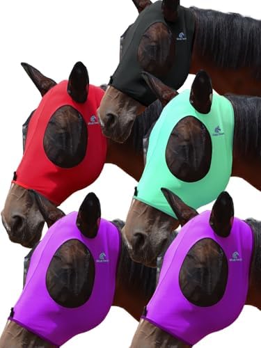 Mask Tech 5 Pieces Horse Fly Masks with Ears, Stretchy Elastic Mesh Fly Masks, 3D Eye Clearance, UV Protection-Large,Combo 25
