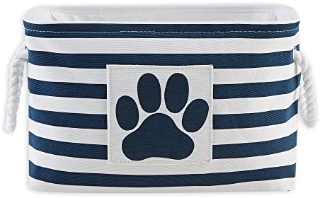 Bone Dry Pet Storage Collection Striped Paw Patch Bin, Small Rectangle, Navy